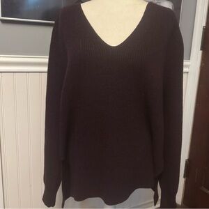 Athleta Burgundy Merino Wool Blend Tunic V Neck Sweater Size Large